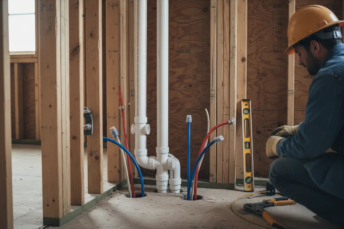 Drain and supply rough-in during Sump Pump Repair in Weir